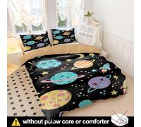 Cute Animal Duvet Cover Whimsical Saturn Adventure Bedding Set, Soft Microfiber for Teen Girls Boys Bedroom Decor, Cartoon Totoro Rabbit Chick Print (style4,King 240x220cm+65x65cm*2)