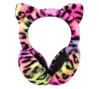 Cute Animal Earmuffs for Girls Women, Leopard Faux Fur Cat Ear Muffs Foldable Winter Warm Plush Ear Covers Ear Warmers Headband Outdoor Windproof Cold Weather Headwear for Ski Cycling Camping Running