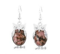 Cute Animal Earrings for Women Reiki Owl Pendant Natural Stone Oval Beads Charm Hook Drop Earring Vintage Jewelry