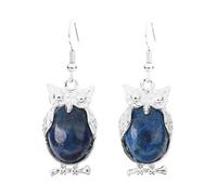 Cute Animal Earrings for Women Reiki Owl Pendant Natural Stone Oval Beads Charm Hook Drop Earring Vintage Jewelry