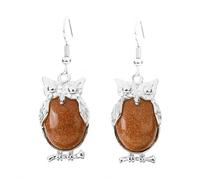 Cute Animal Earrings for Women Reiki Owl Pendant Natural Stone Oval Beads Charm Hook Drop Earring Vintage Jewelry