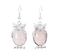 Cute Animal Earrings for Women Reiki Owl Pendant Natural Stone Oval Beads Charm Hook Drop Earring Vintage Jewelry
