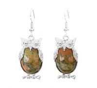 Cute Animal Earrings for Women Reiki Owl Pendant Natural Stone Oval Beads Charm Hook Drop Earring Vintage Jewelry