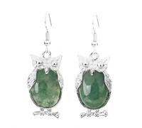 Cute Animal Earrings for Women Reiki Owl Pendant Natural Stone Oval Beads Charm Hook Drop Earring Vintage Jewelry