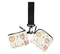 Cute Animal Faces Women's Dual Wallets Business Card Cases Small Detachable Card Money Holder with Zipper Coin Pocket for Daily Use 2 Packs, Cute animal faces, One Size, Casual