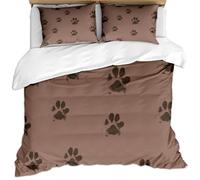 Cute Animal Footprints On Brown Background Pattern Duvet Cover 135X200Cm & 2 Pillowcases, 3 Pcs Ultra Soft Luxury Microfiber Bedding Set Digital Print Quilt Cover Set, Bedroom Single Double King Be
