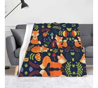 Cute Animal Fox Flower 60"X50"Soft Flannel Fleece Blanket-Lightweight Warm Single-Sided Printed Throw Blanket For Sofa,Camping,Travel-Anti-Pilling,Machine Washable
