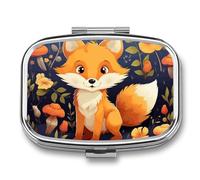 Cute Animal Fox Flower Pill Box 2 Compartment Portable Pill Case Daily Square Pill Organizer for Pocket Purse Daily Medicine Container to Hold Vitamins Fish Oil Travel Gifts