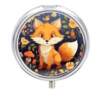 Cute Animal Fox Flower Pill Case 3 Compartment Portable Pill Box Daily Round Pill Organizer for Pocket Purse Daily Medicine Container to Hold Vitamins Fish Oil Travel Gifts