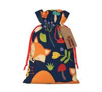 (Cute Animal Fox Flower) Print Christmas New Year Candy Gift Bag, Red Xmas Ribbon Drawstring Bags for Kids Xmas Holiday Eve Presents S Size