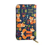 Cute Animal Fox Flower Print Leather Long Clutch Wallet â€“ Fashionable Personalized Wallet, Multiple Card Slots, Gift Ready, Black, One Size