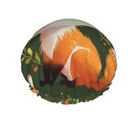 Cute Animal Fox Flower Print Shower Cap for Women Men, Reusable Double-Layer Fabric Bathing Cap Girls Hair Caps, 27 CM