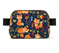 Cute Animal Fox Flower Print Square Bumbag Fanny Pack for Men Women Adjustable Belt Bag Waterproof Cross Body Bag Chest Bag