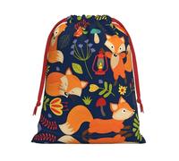 Cute Animal Fox Flower Print Ultra Soft Plush Gift Bags, Drawstring Christmas Party Candy Treat Favors, Xmas Holiday Sacks, Wedding Jewelry Pouches