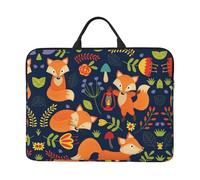 Cute Animal Fox Flower Printed 14 In Waterproof Laptop Case, Portable Handle, 600d Oxford Cloth Strong And Durable For Work Travel On Business