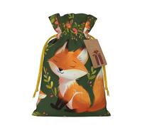 Cute Animal Fox Flower Printed Christmas Drawstring Gift Bags-Xmas Wrapping Bags,Candy Bag,For Holiday Party Decorations,Wedding Party Supplies S Yellow Christmas Ribbon