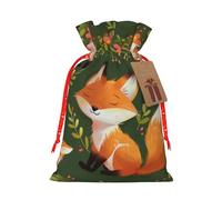 Cute Animal Fox Flower Printed Christmas Drawstring Gift Bags-Xmas Wrapping Bags,Candy Bag,For Holiday Party Decorations,Wedding Party Supplies S Red Christmas Ribbon