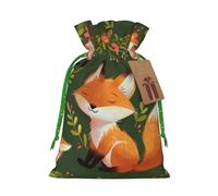 Cute Animal Fox Flower Printed Christmas Drawstring Gift Bags-Xmas Wrapping Bags,Candy Bag,For Holiday Party Decorations,Wedding Party Supplies S Green Christmas Ribbon