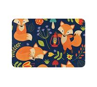 Cute Animal Fox Flower Printed Front Door Mat Welcome Mats Outdoor Indoor Doormat Non-Slip Waterproof Floor Mat Bathroom Area Rug 24x16 Inches