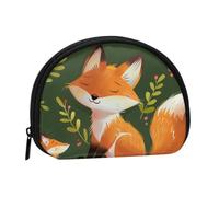 Cute Animal Fox Flower Printed Mini Coin Pouch, Shell Shape Zip Around Wallet, Small Zipper Pouch for Cash, Cards, Keys, Lipstick, Storage Pouch, Travel Organizer