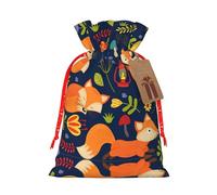 Cute Animal Fox Flower Printing Practical Christmas Bag With Drawstring,4.7x6.9 Inch For Christmas Halloween