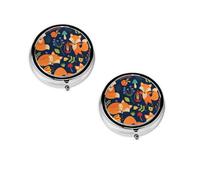 (Cute Animal Fox Flower) Round Pill Box with 3 Compartment Small Pill Organizer Portable Pill Case Vitamin Containers, Travel Essentials 4.6x4.6x1.8 cm