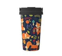 Cute Animal Fox Flower Stainless Steel Insulated Coffee Cup with Full Wrap Print-304/201 Double Wall, Leakproof, Hidden Handle-Travel Mug