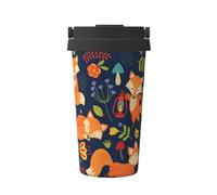 Cute Animal Fox Flower Stainless Steel Insulated Coffee Cup with Full Wrap Print-304/201 Double Wall, Leakproof, Hidden Handle-Travel Mug