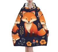 Cute Animal Fox Flower- Super Soft Wearable Blanket Hoodie For Men And Women - Warm, Fashionable, Cozy Flannel Hooded Sweatshirt - Oversized, Loose Hoodie Blankets With Pocket For Ultimate Comfort