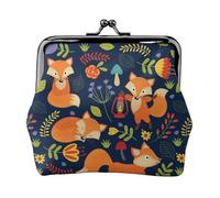 Cute Animal Fox Flower Women's Leather Kiss-Lock Coin Purse,Double-Sided Full Print Pattern,Ultra-Fine Fiber Leather,Small Clutch Wallet for Cash,Cards,Coins