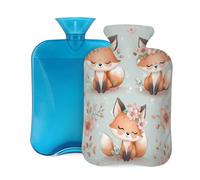 Cute Animal Fox Flowers Hot Water Bottle with Cover, 2L Large Capacity Hot Water Bag for Hot Cold Compress, Hand Feet Warmer, Neck Shoulder Pain Relief