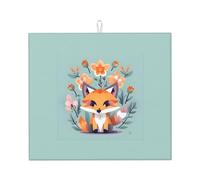 Cute Animal Fox Flowers Print Dish Drying Mat for Foldable Non-Slip Quick-Dry Absorbent Kitchen Countertop Pad