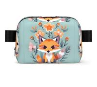 Cute Animal Fox Flowers Print Square Bumbag Fanny Pack for Men Women Adjustable Belt Bag Waterproof Cross Body Bag Chest Bag