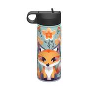 Cute Animal Fox Flowers Printing The Print 18 Oz Stainless Steel Sports Insulated Kettle With Lid For Adult Men Women