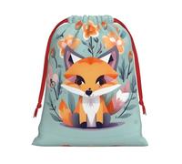 Cute Animal Fox Flowers Super Soft Velvet Christmas Storage Bag Festival Promotion Annual Celebration and Daily Use