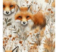 Cute Animal Fox Wallpaper Self-Adhesive 0.3×5 m Plants Flower Pattern Matte Contact Paper Removable Thicken Waterproof Canvas Peel and Stick Wall Paper for Home Decoration Furniture Renovation