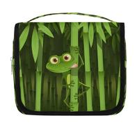 Cute Animal Frog Bamboo Hanging Toiletry Bag Travel Wash Bag Cosmetic Makeup Accessories Organizer Waterproof Shower Bag Beauty Pouch for Women Girls Kids Gift