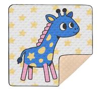Cute Animal Giraffe Blue Star Yellow Soft Foam Baby Playmat for Floor Comfortable Travel Play Mat for Baby Kids Toddlers Infants, 50'' x 50''
