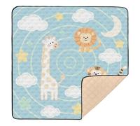 Cute Animal Giraffe Lion Lake Blue Large Sturdy Baby Playmat for Floor Lightweight Padded Baby Mat for Babies Infants Toddlers, 50'' x 50''