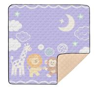 Cute Animal Giraffe Purple Moon White Soft Foam Baby Activity Play Mat for Indoor Outdoor Waterproof Baby Kick Crawling Mat for Babies Infants Toddlers, 50'' x 50''