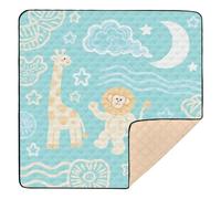 Cute Animal Giraffe Tigers Star Yellow Blue Large Sturdy Baby Activity Play Mat for Indoor Outdoor Washable Infant Play Mat for Baby Toddler Infant, 50'' x 50''