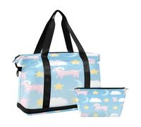 Cute Animal Goat Cloud Sky Blue Large Capacity Duffel Bags Carry on Bag with Toiletry Bag for Yoga