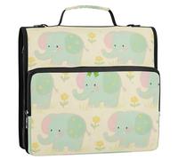 Cute Animal Green Yellow Elephant 1.5 Inch 3 Rings Organizer Binder with Shoulder Strap Multi-Pocket Zippered Portfolio for Middle School Gestor de documentos