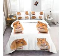 Cute Animal Hamster Duvet Cover Printed Single, Soft Easy Care Duvet Cover with Zipper Closure White Brown printing Microfiber duvet cover With 2 pillowcases for All Seasons