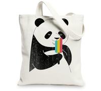 Cute Animal Illustration Panda Canvas Tote Bags, Cute Animal Illustration Reusable Grocery Shopping Bags, White, 13x15 Inch