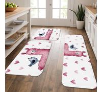 Cute Animal Kitchen Mats for Floor, Peach Llama and Heart Pattern Soft Mats, Cushioned Comfort Washable Non Slip Decor Rugs for Kitchen Sinks Laundryroom Bathroom 3Pcs