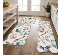 Cute Animal Kitchen Mats for Floor, Vintage Rabbit and Cat Patterns, Cushioned Comfort Washable Non Slip Decorative Rugs for Kitchen Sinks Laundryroom Bathroom 3Pcs