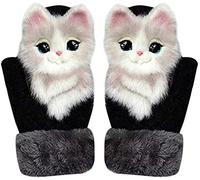Cute Animal Knitted Gloves, Cute Animal Mittens, Hand-knitted Animal Mittens, Winter Thermal Gloves, Knit Stretchy Warm Gloves for Running, Skiing, Cycling, Riding, Hiking Camping (Cat/Black)