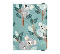 Cute Animal Koala Seafoam Blue Leather Passport and Vaccine Card Holder Combo Passport Case Travel Documents Wallet Ultra Slim