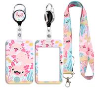 Cute Animal Lanyard with Badge Holder Retractable Reel Clip Salamander Vertical ID Badge Holder Card Sleeve for Nurse Teacher Office Staff Work Cruising
